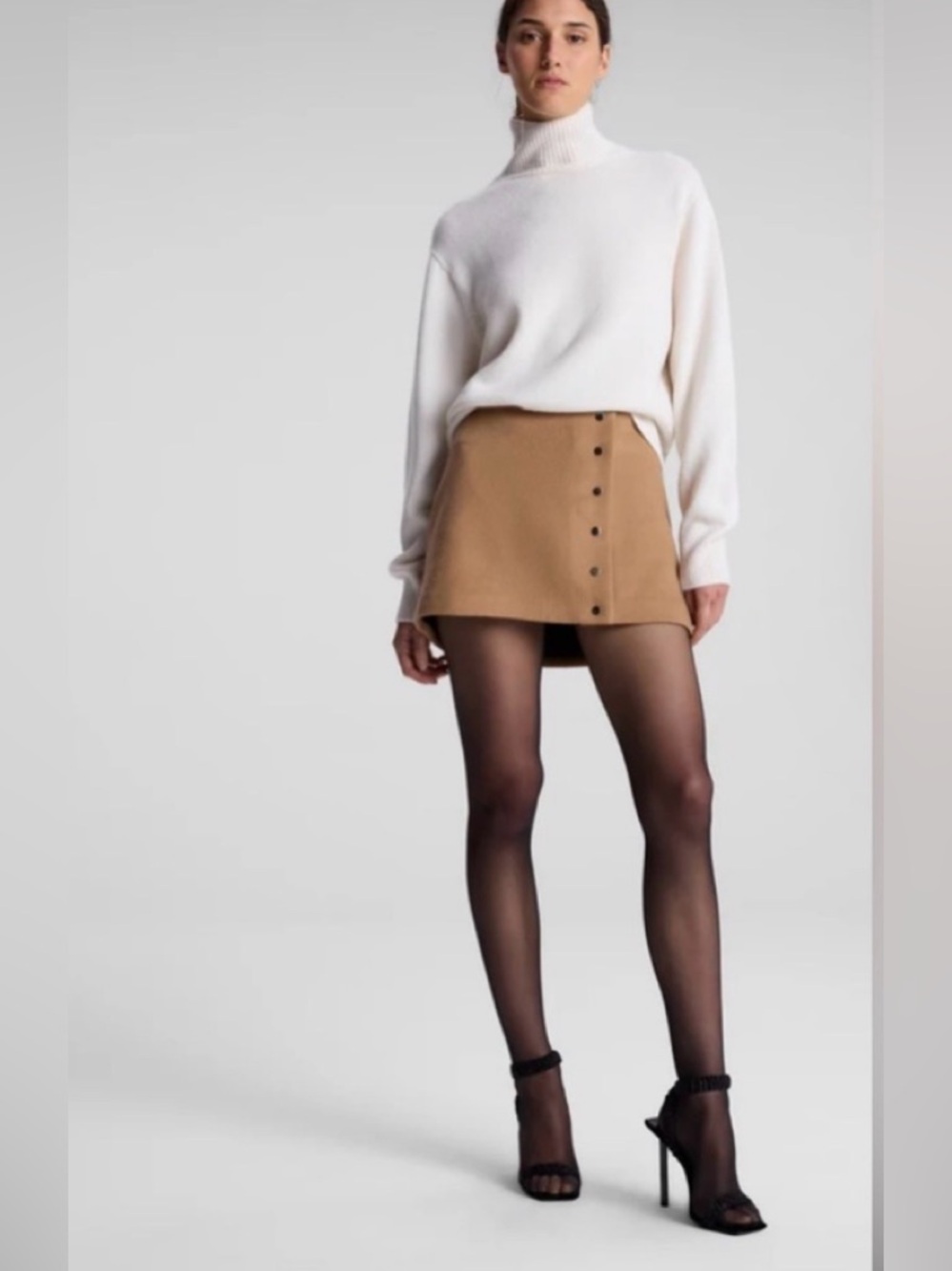 A.L.C. Camel Button-Front Mini Skirt